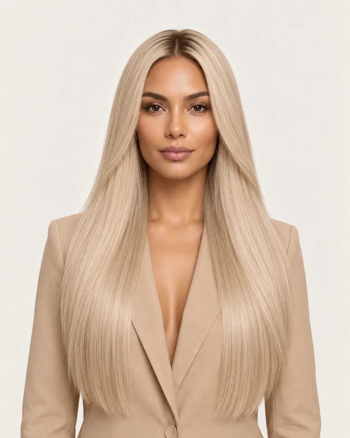 Dani Steel Nordic Blonde Ultra Thin Weft hair extensions — front view — Straight product