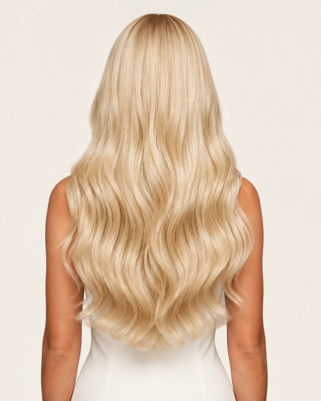 Dani Steel Natural Silk Butterfly Weft hair extensions — rear view — Natural Wave product