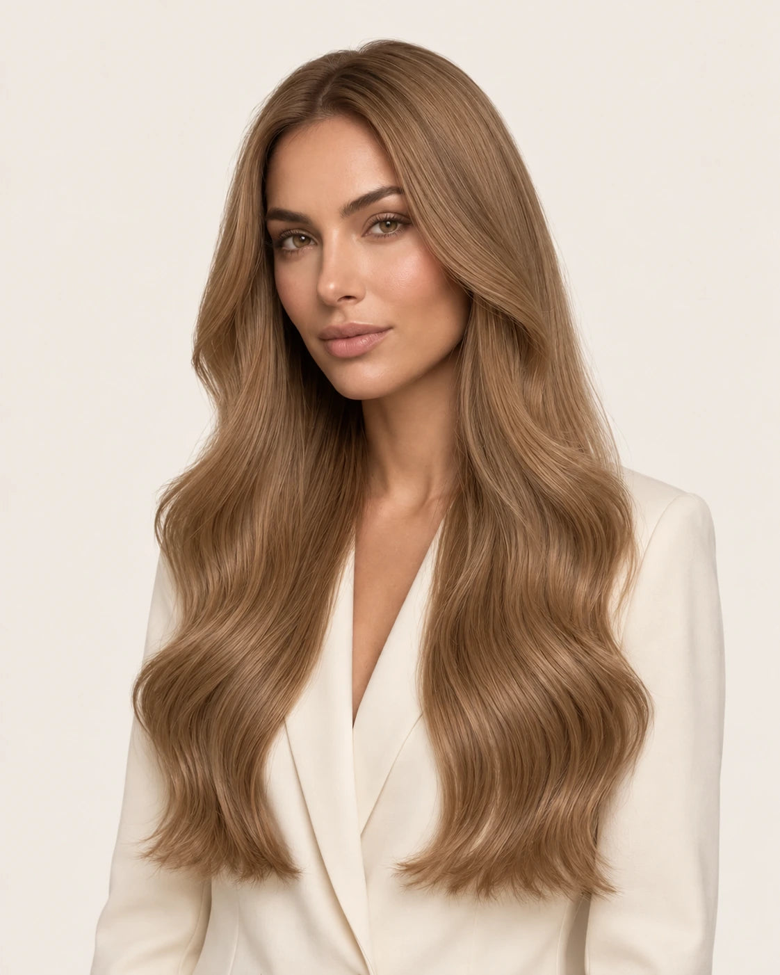 Dani Steel Cool Sand Butterfly Weft hair extensions — front view — Straight product