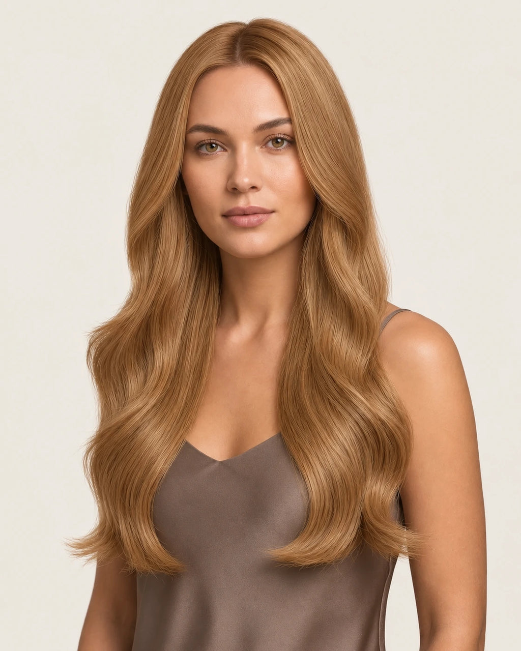 Dani Steel Golden Copper Butterfly Weft hair extensions — front view — Straight product