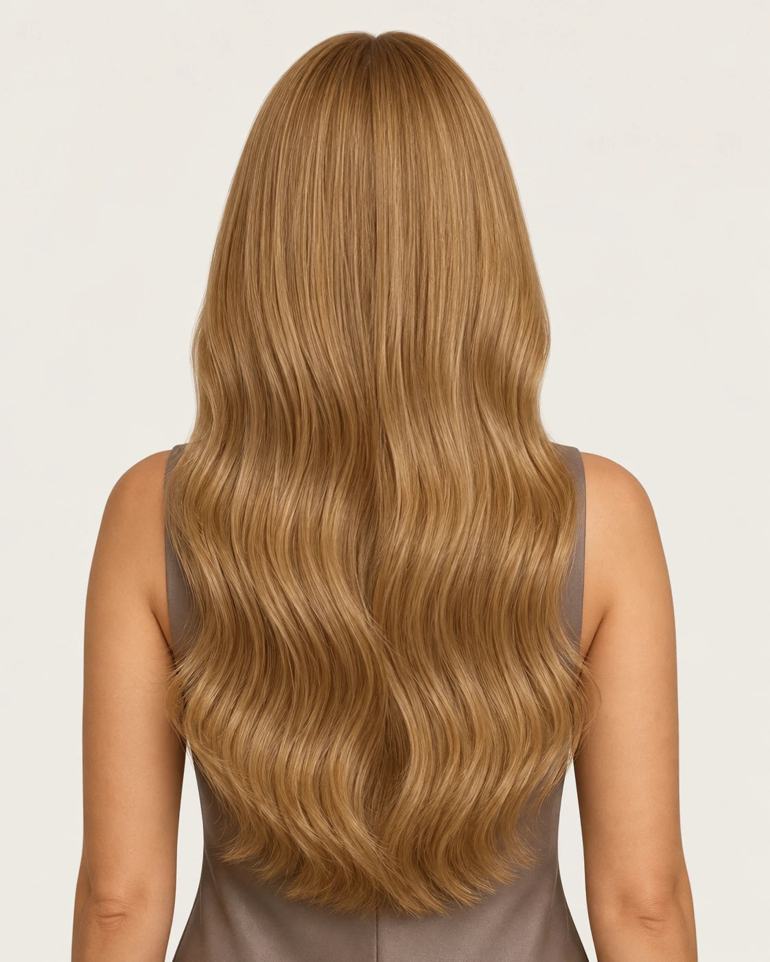 Dani Steel Golden Copper Ultra Thin Weft hair extensions — rear view — Natural Wave product