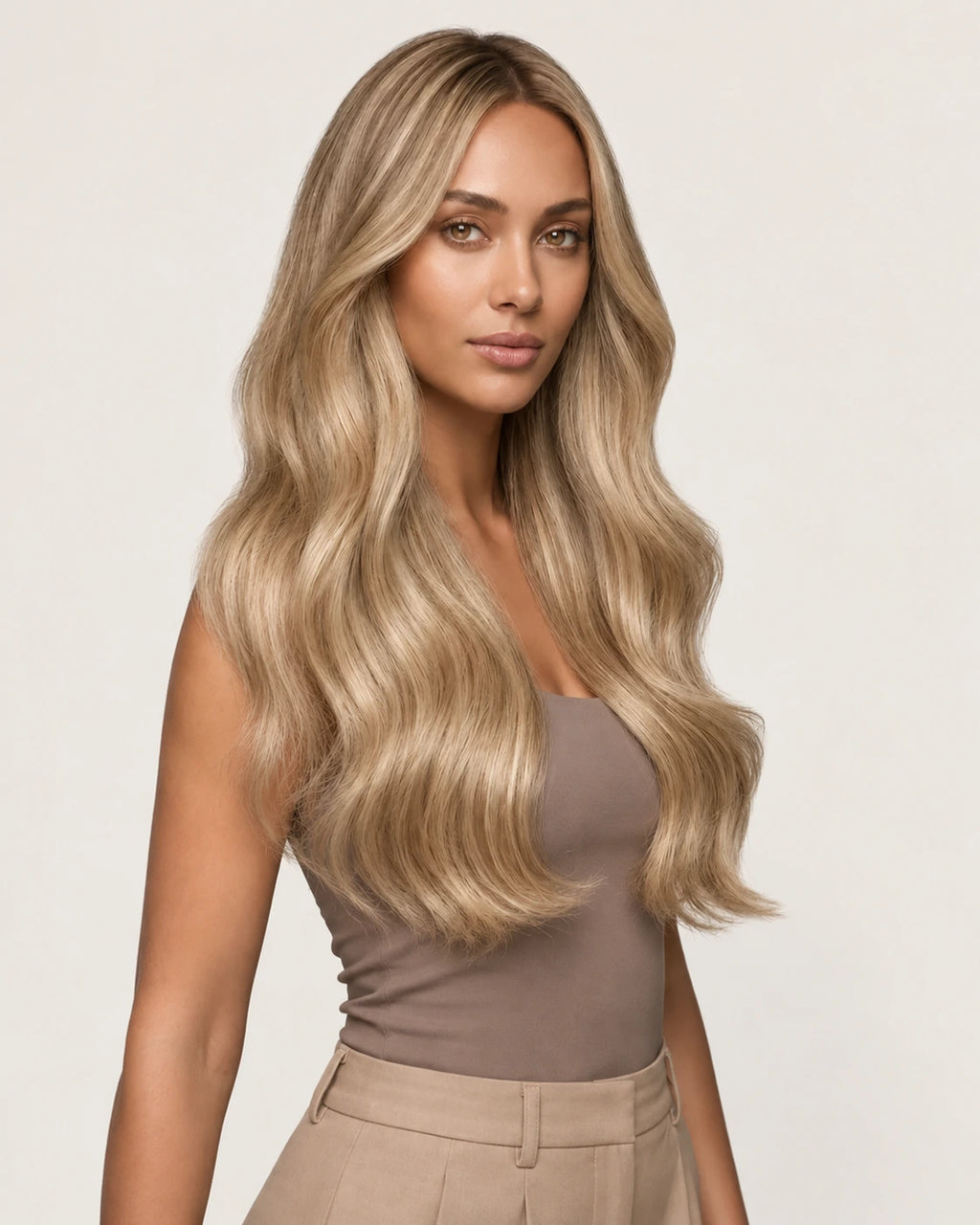 Dani Steel Glow Balayage Butterfly Weft hair extensions — front view — Natural Wave product