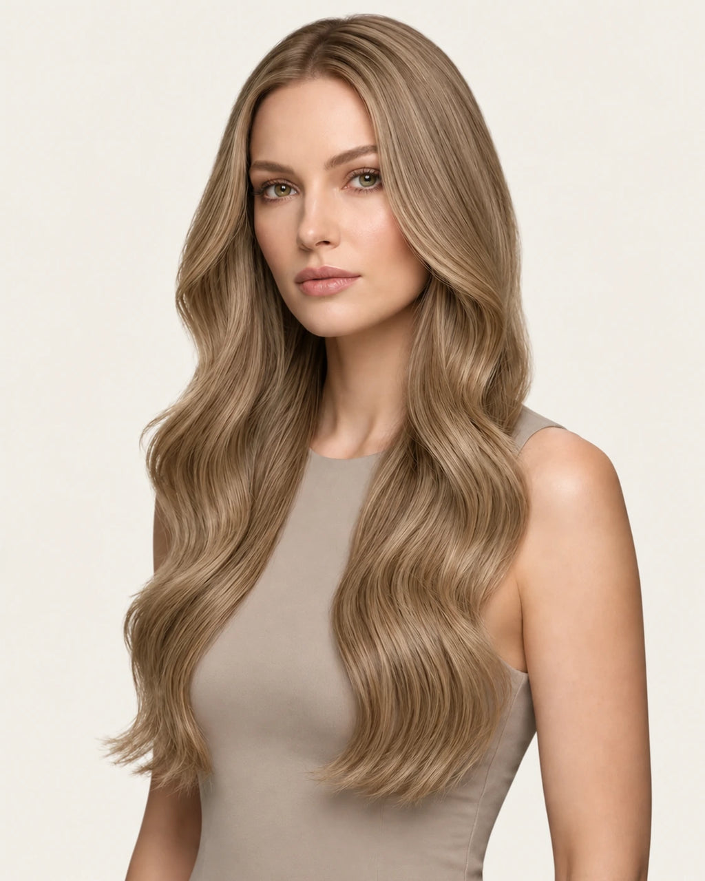 Dani Steel Champagne Beige Butterfly Weft hair extensions — front view — Straight product