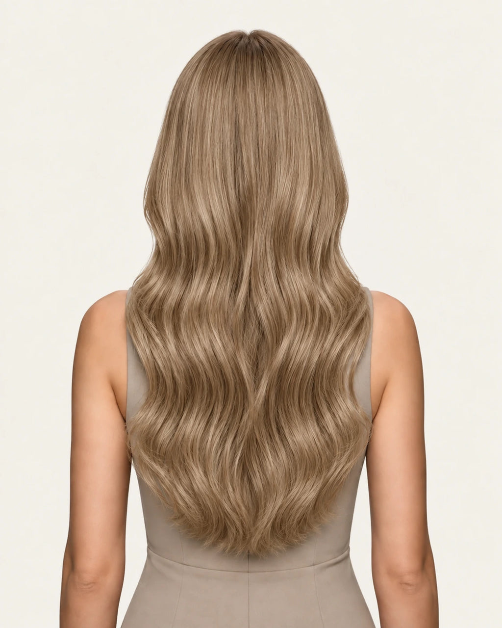 Dani Steel Champagne Beige Butterfly Weft hair extensions — rear view — Natural Wave product