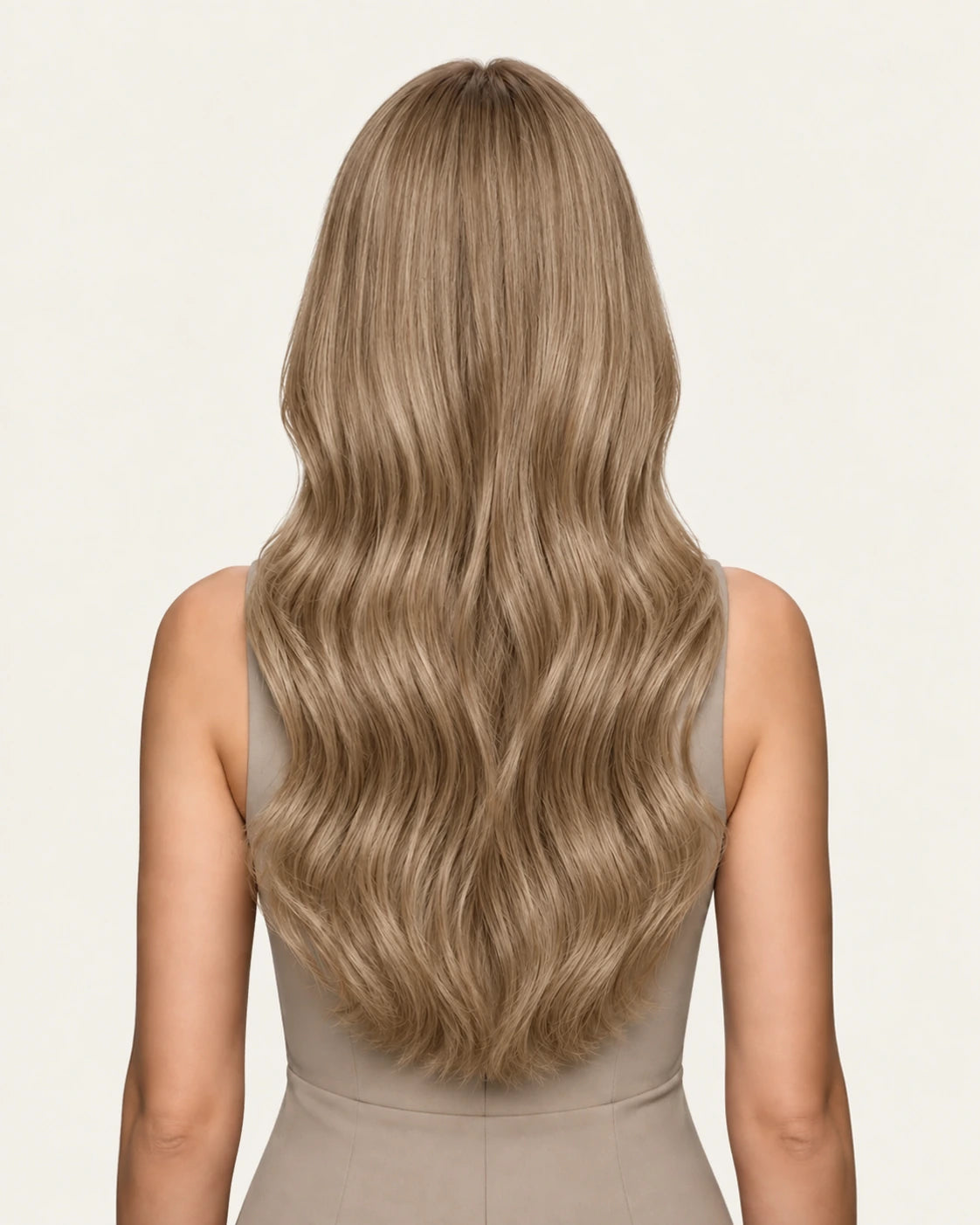 Dani Steel Champagne Beige Butterfly Weft hair extensions — rear view — Natural Wave product