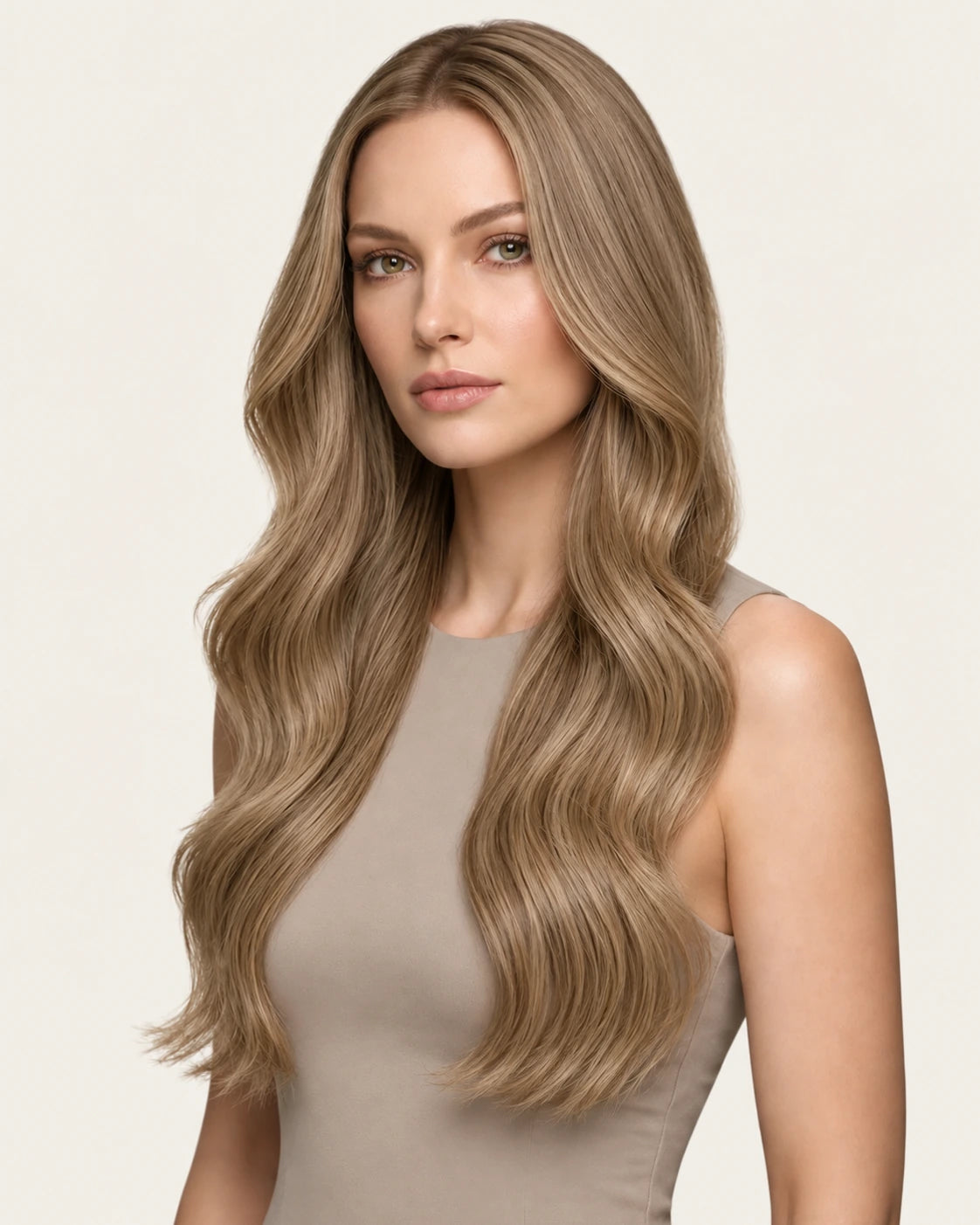 Dani Steel Champagne Beige Butterfly Weft hair extensions — front view — Natural Wave product