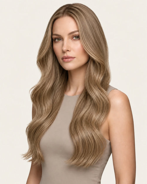 Dani Steel Champagne Beige Butterfly Weft hair extensions — front view — Natural Wave product