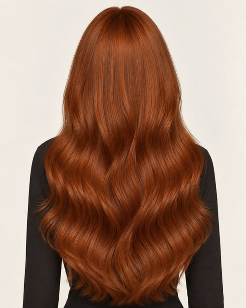 Dani Steel Copper Flame Butterfly Weft hair extensions — rear view — Straight product