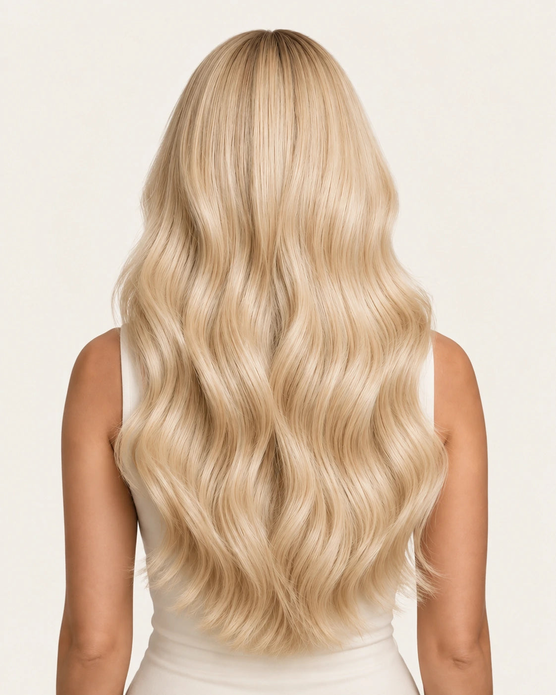 Dani Steel Iced Honey Fusion Butterfly Weft hair extensions — rear view — Natural Wave product