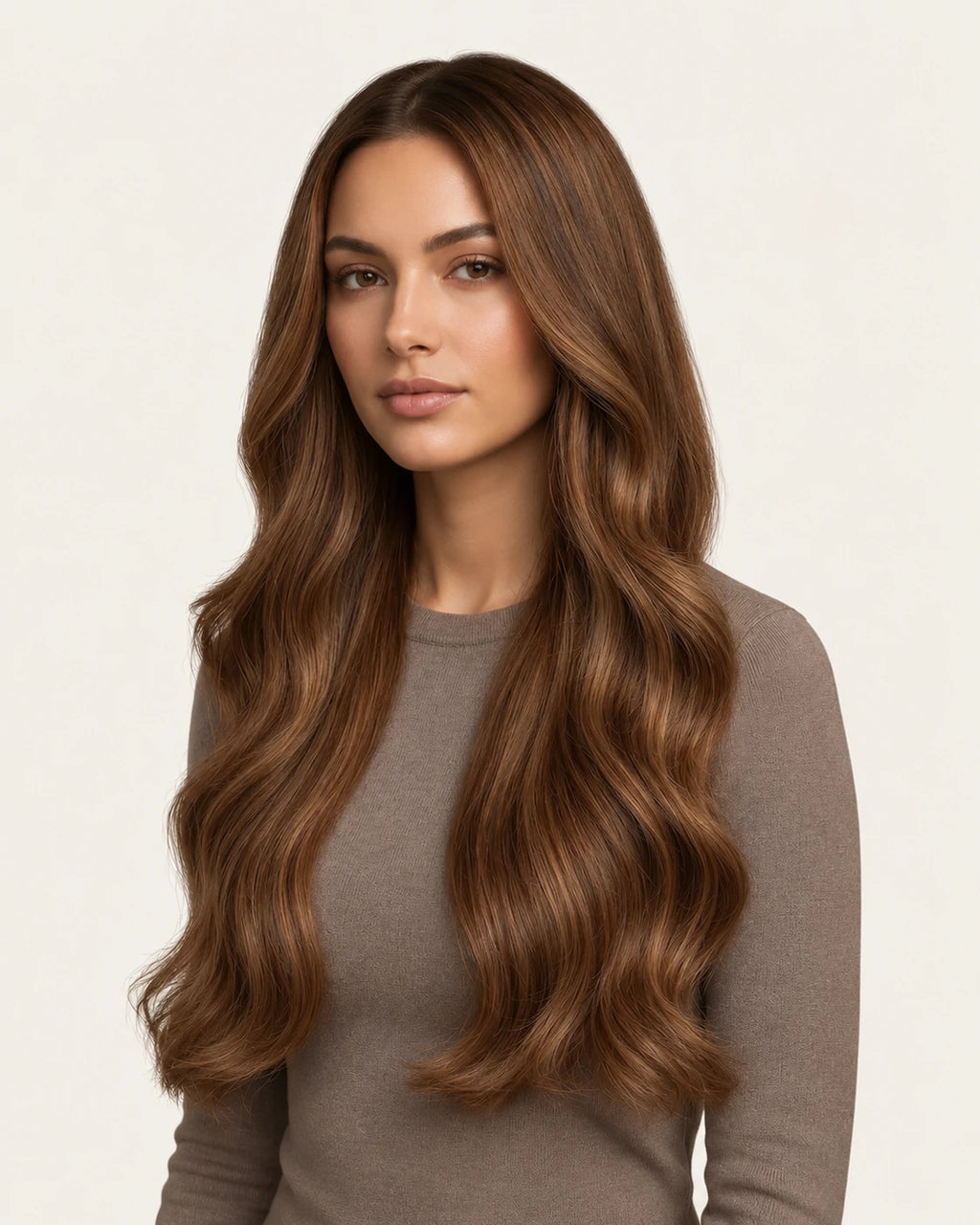 Dani Steel Ginger Brown Fusion Butterfly Weft hair extensions — front view — Straight product
