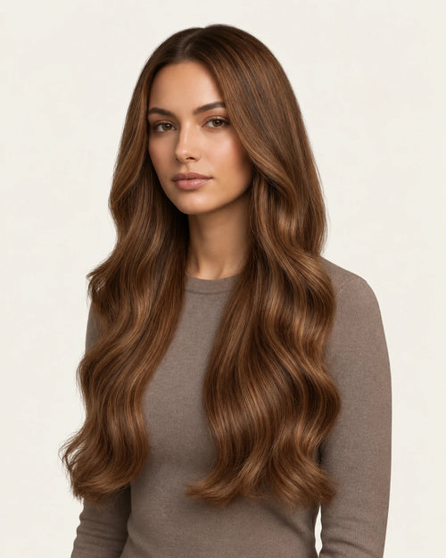 Dani Steel Ginger Brown Fusion Butterfly Weft hair extensions — front view — Straight product