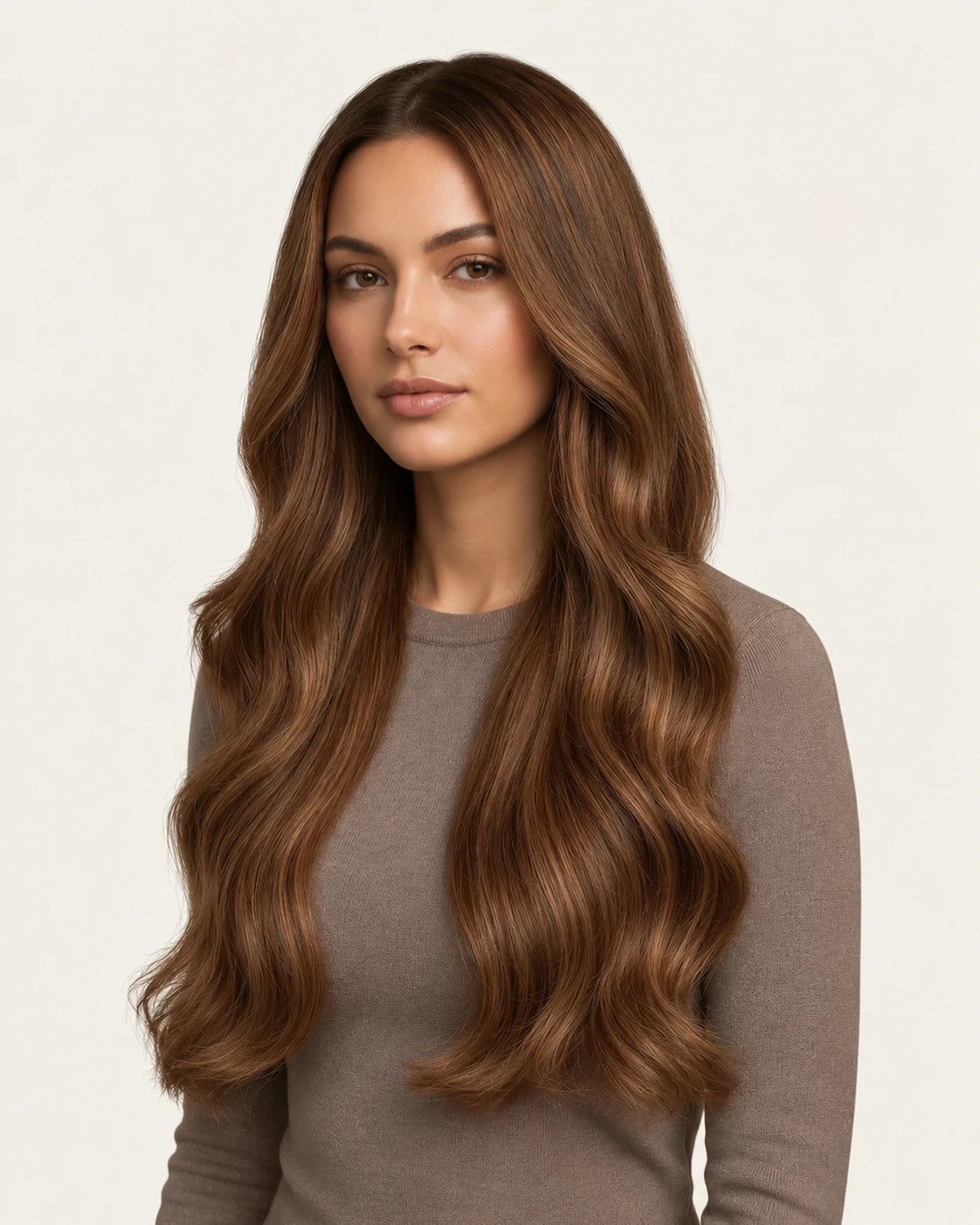 Dani Steel Ginger Brown Fusion Ultra Thin Weft hair extensions — front view — Natural Wave product
