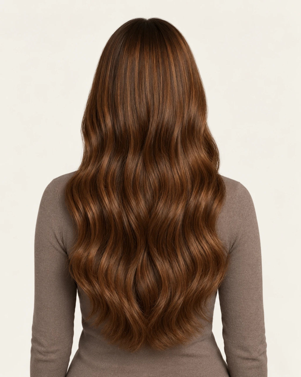 Dani Steel Ginger Brown Fusion Butterfly Weft hair extensions — rear view — Straight product