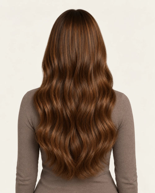 Dani Steel Ginger Brown Fusion Butterfly Weft hair extensions — rear view — Straight product