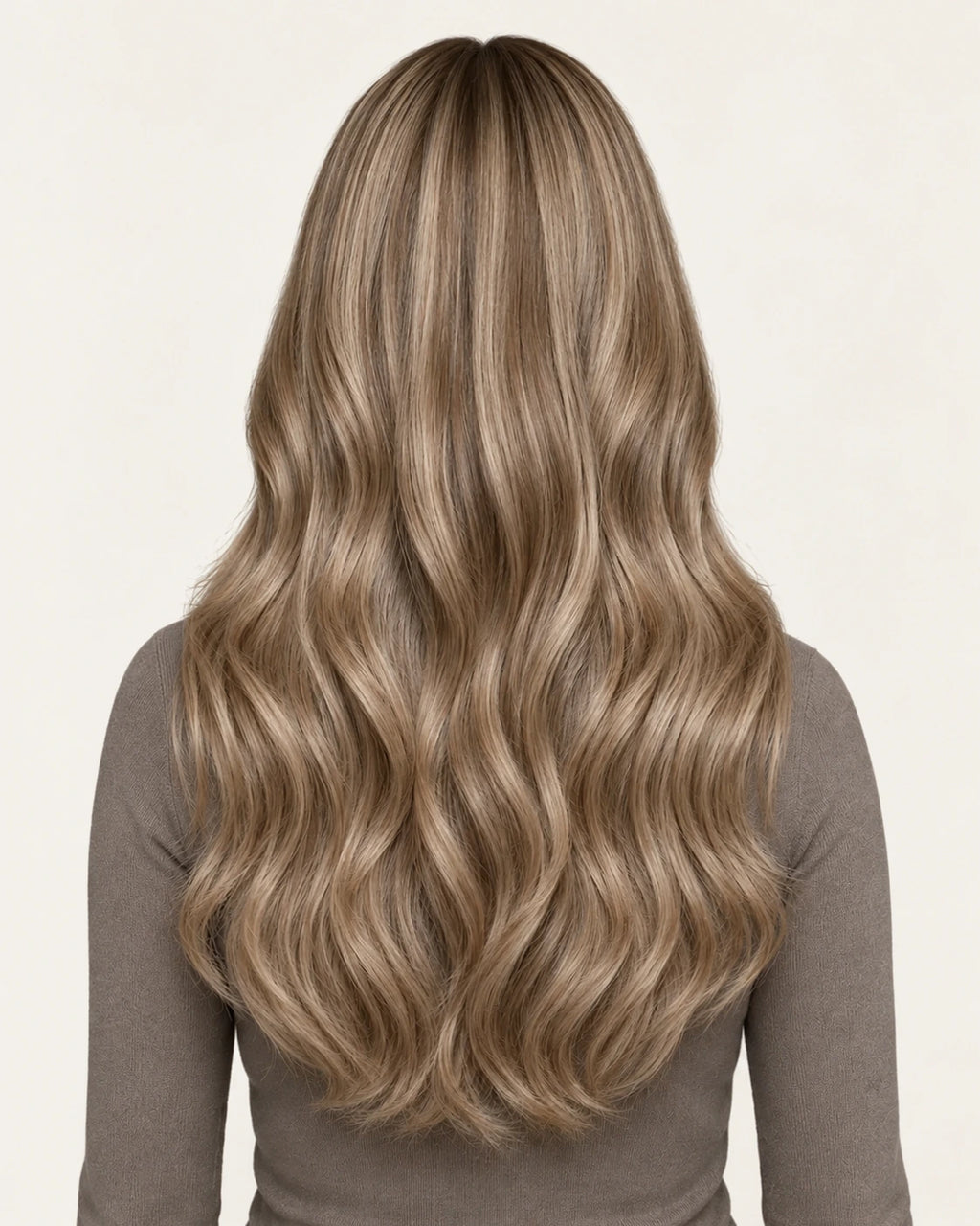 Dani Steel Platinum Brown Fusion Butterfly Weft hair extensions — rear view — Straight product