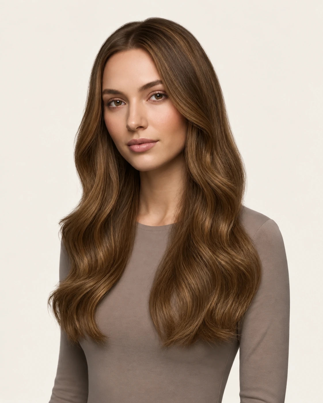 Dani Steel Caramel Fusion Ultra Thin Weft hair extensions — front view — Straight product