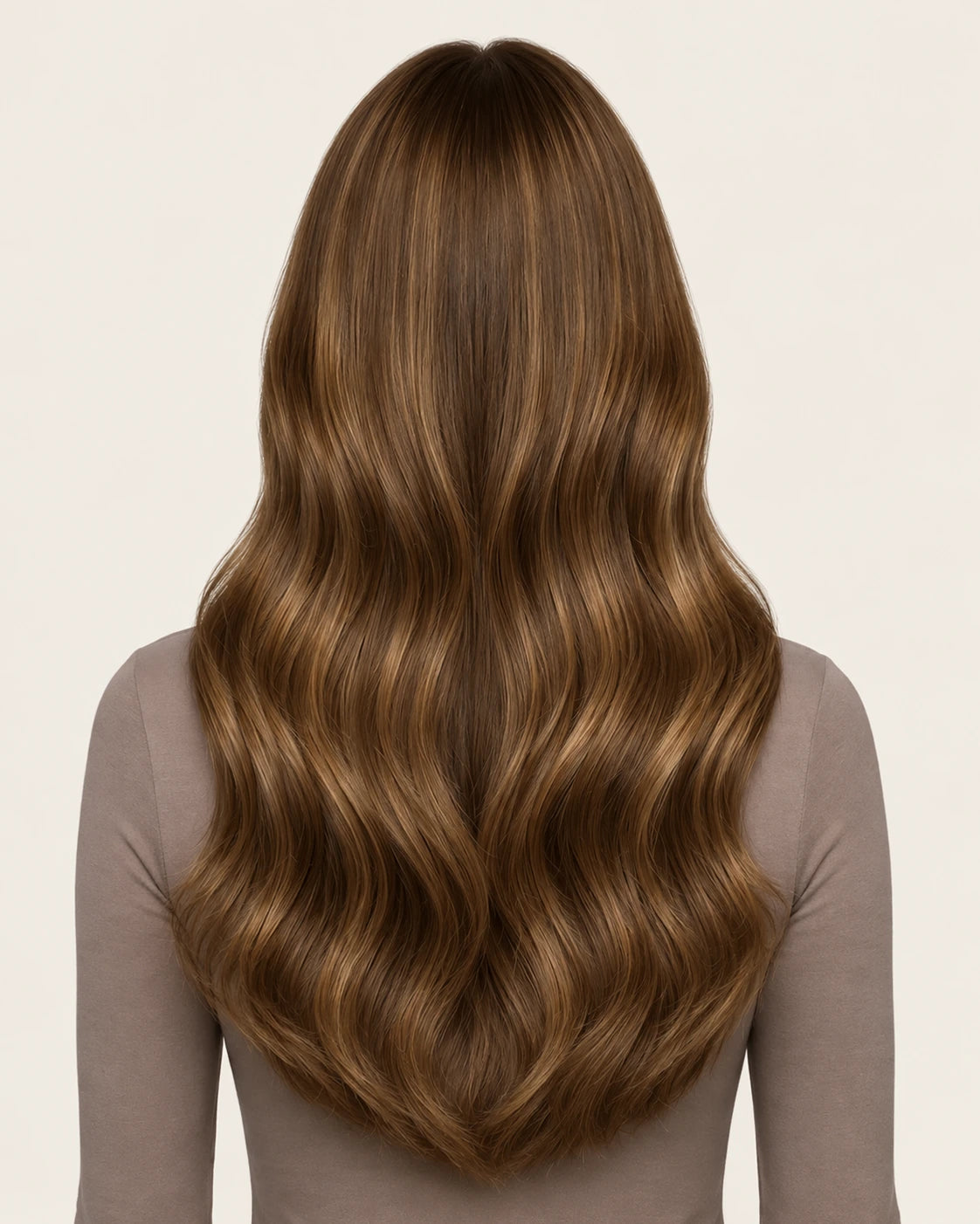 Dani Steel Caramel Fusion Butterfly Weft hair extensions — rear view — Natural Wave product