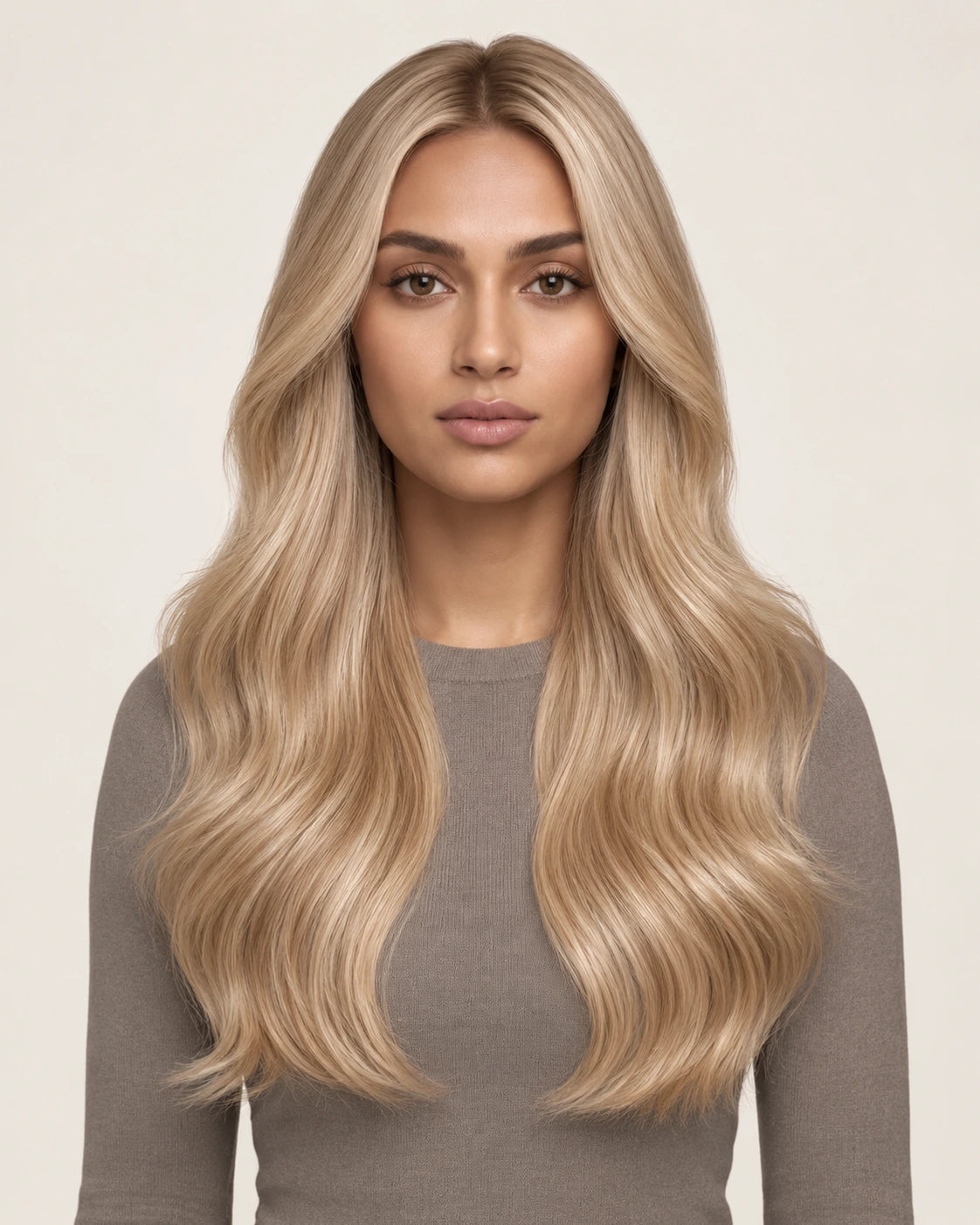 Dani Steel Golden Fusion Ultra Thin Weft hair extensions — front view — Straight product