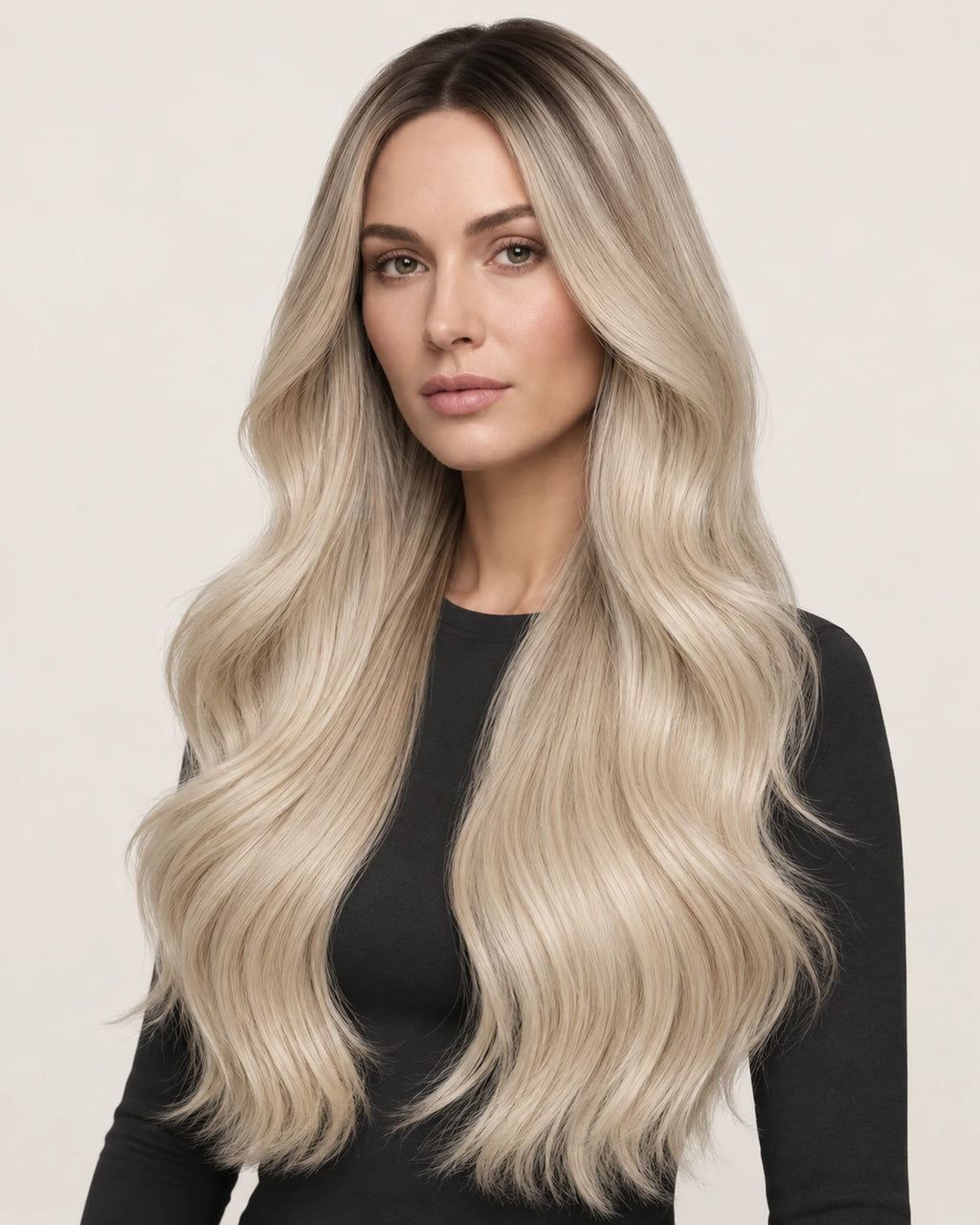 Dani Steel White Pearl Shadow Butterfly Weft hair extensions — front view — Natural Wave product
