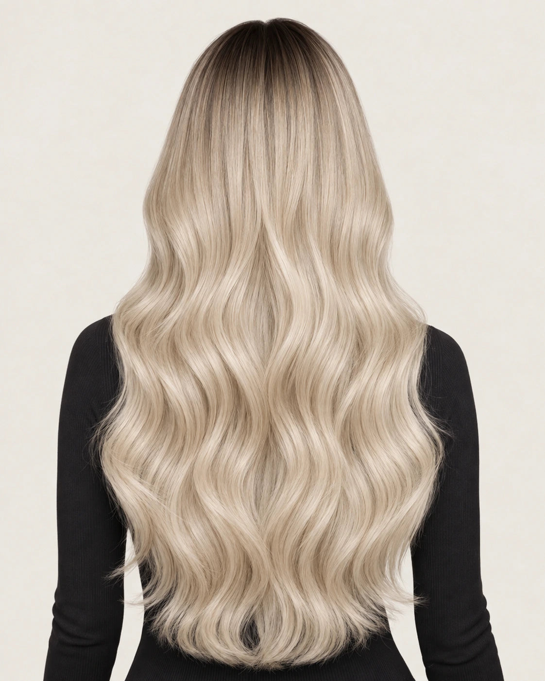 Dani Steel White Pearl Shadow Ultra Thin Weft hair extensions — rear view — Straight product