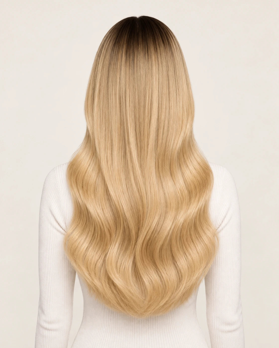 Dani Steel Buttercream Shadow Butterfly Weft hair extensions — rear view — Straight product