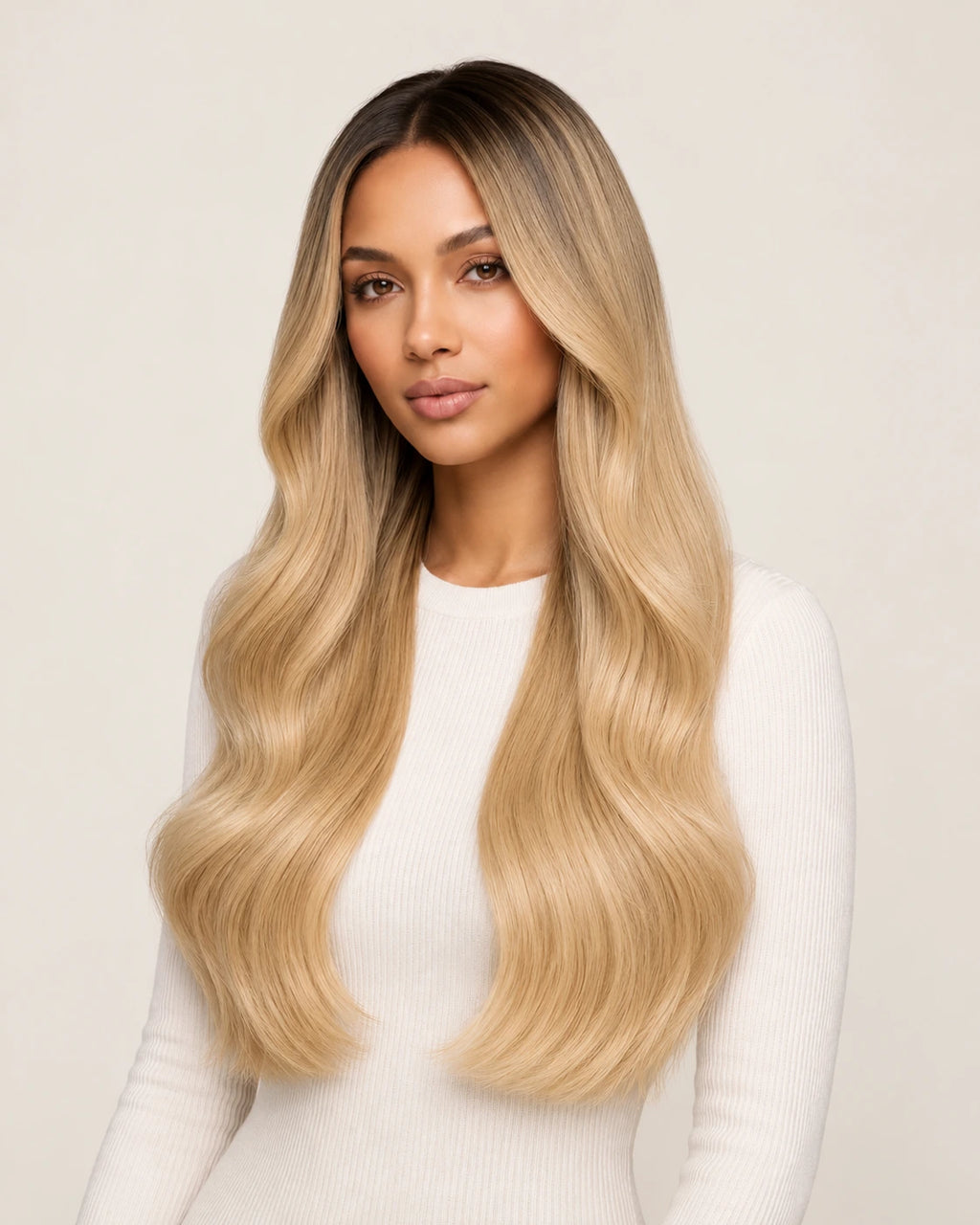 Dani Steel Buttercream Shadow Butterfly Weft hair extensions — front view — Straight product