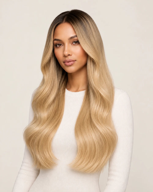 Dani Steel Buttercream Shadow Butterfly Weft hair extensions — front view — Straight product