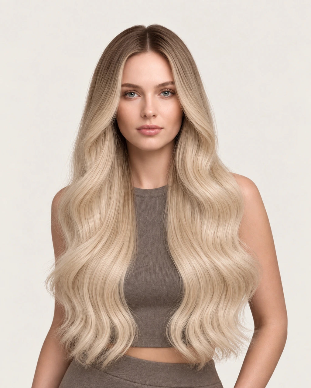 Dani Steel Scandinavian Shadow Butterfly Weft hair extensions — front view — Natural Wave product