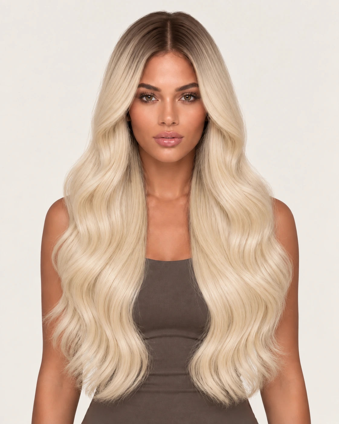 Dani Steel Arctic Shadow Ultra Thin Weft hair extensions — front view — Straight product
