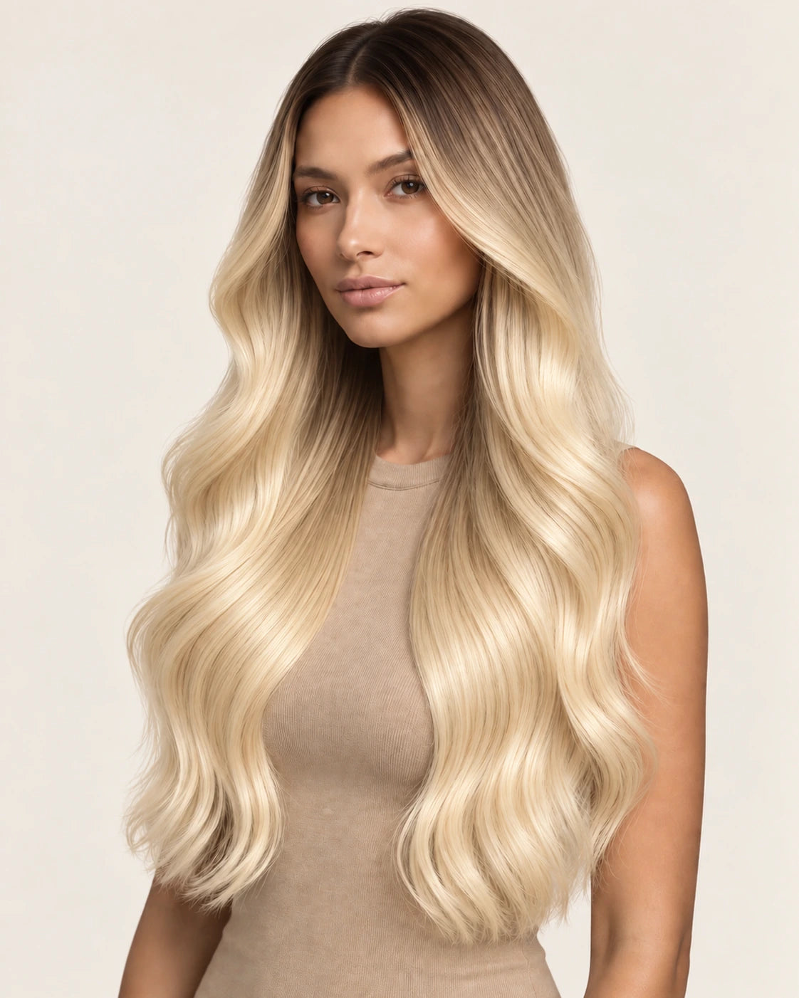 Dani Steel Vanilla Shadow Ultra Thin Weft hair extensions — front view — Straight product