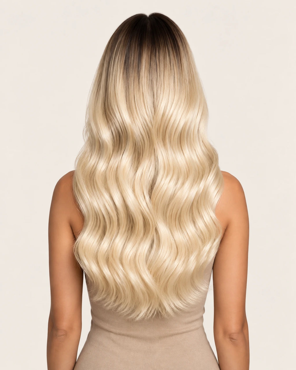 Dani Steel Vanilla Shadow Ultra Thin Weft hair extensions — rear view — Straight product