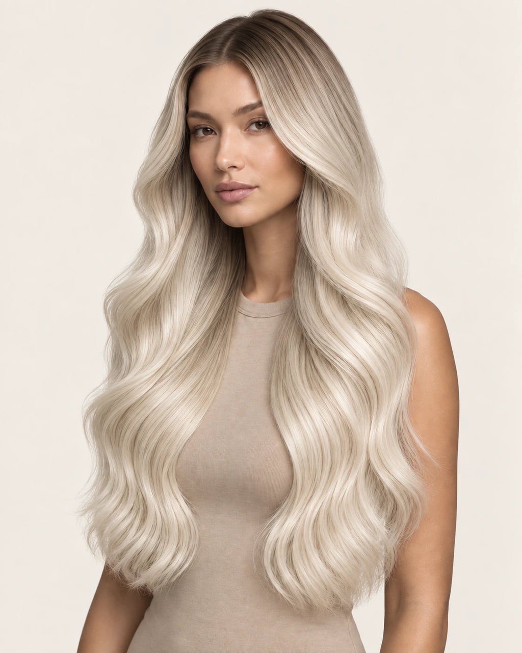 Dani Steel Cool Cotton Candy Shadow Ultra Thin Weft hair extensions — front view — Straight product