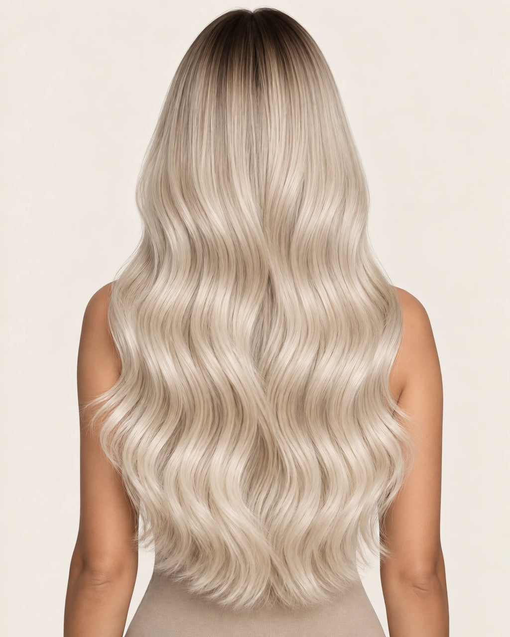 Dani Steel Cool Cotton Candy Shadow Butterfly Weft hair extensions — rear view — Natural Wave product