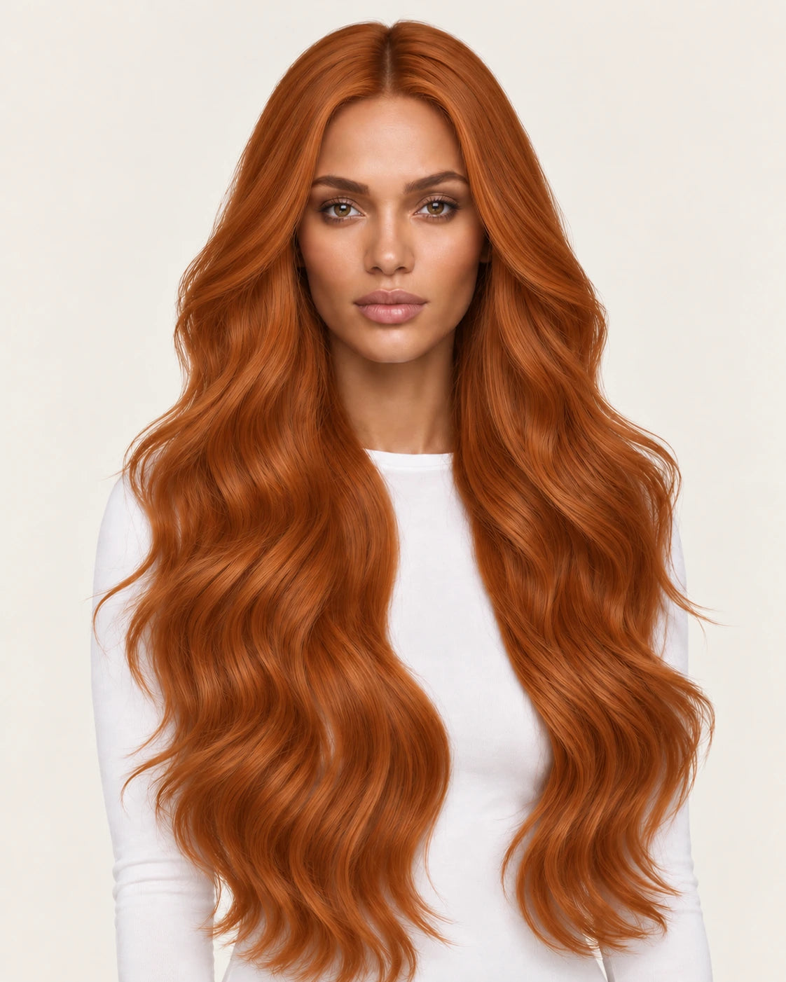 Dani Steel Sunset Orange Butterfly Weft hair extensions — front view — Natural Wave product